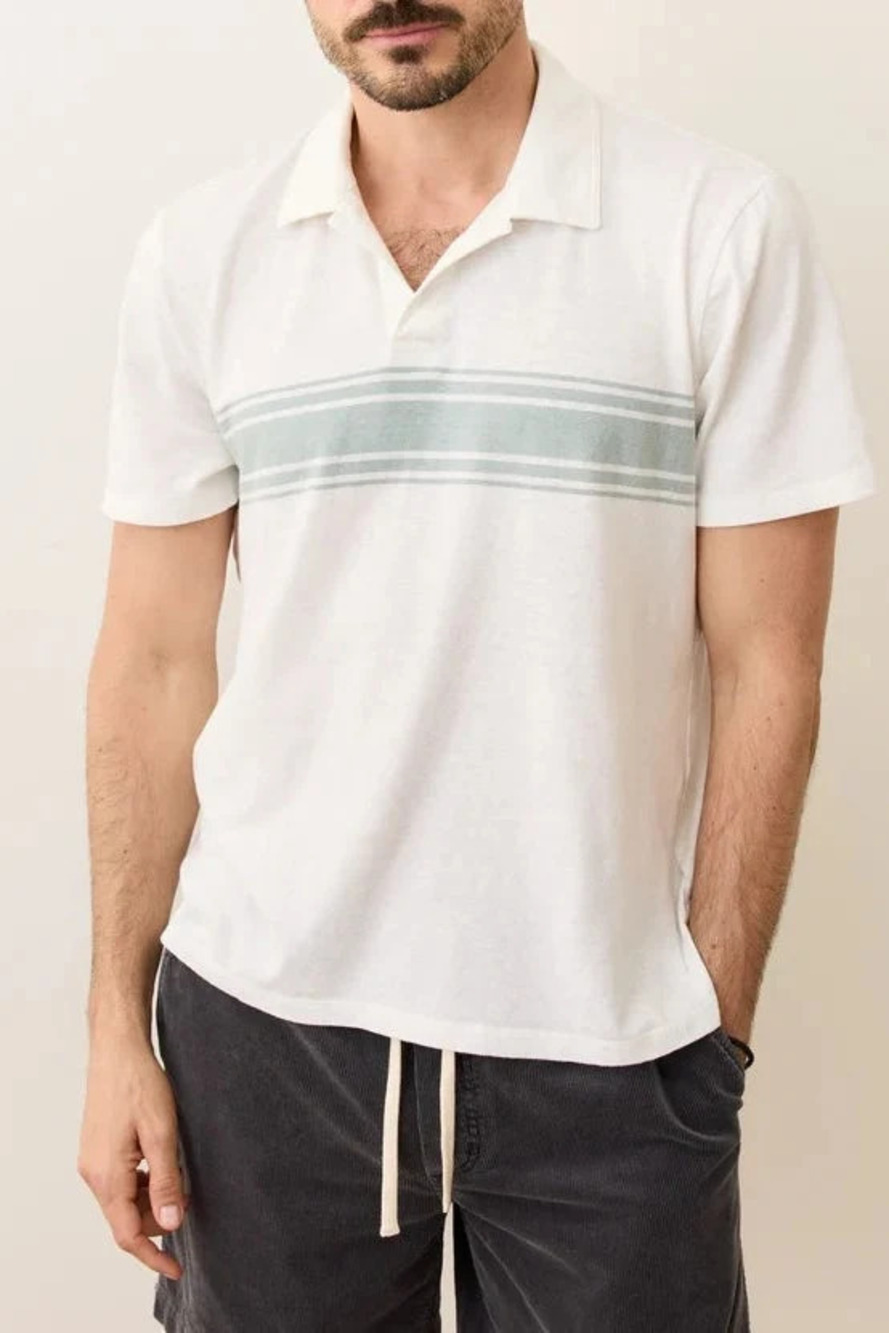 Marine Layer White/Green Mist Stripe Hemp Cotton Polo/38215